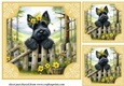 3 Yellow floral Scottie card fronts/toppers 2