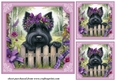 3 Purple floral Scottie card front/toppers 1