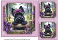 3 Purple floral Scottie card front/toppers 2