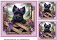 3 Purple floral Scottie card front/toppers 6