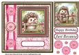 Pink and gold floral hedgehog card front 3