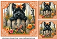 3 Orange floral Scottie card front/toppers 2
