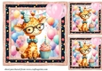 3 Giraffe Birthday card front/toppers