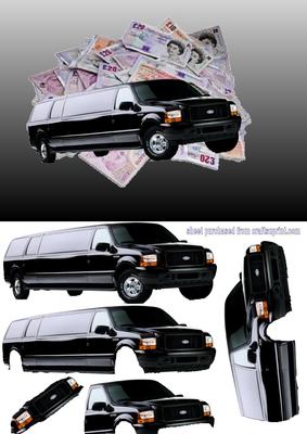 Limousine Decoupage on British £ Notes Background