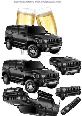 Hummer Decoupage on Champagne Glasses Background