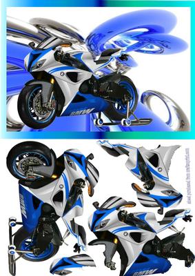 Sky Blue Superbike Decoupage on Abstract Background