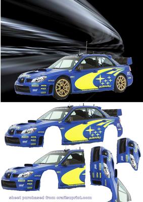 Subaru Impreza Decoupage on Abstract Background