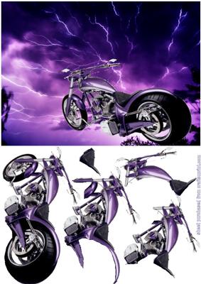Purple Bike Decoupage on Lightning Background