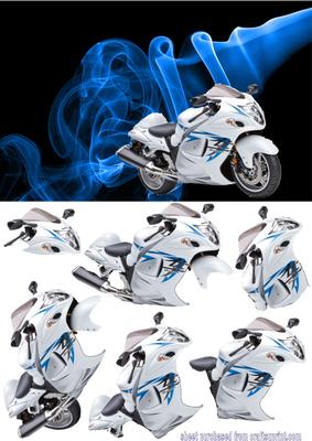 White Sports Bike on Blue Smoke Effect Background