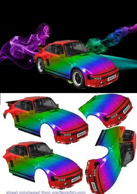 Rainbow Coloured Classic Porsche 911 Decoupage