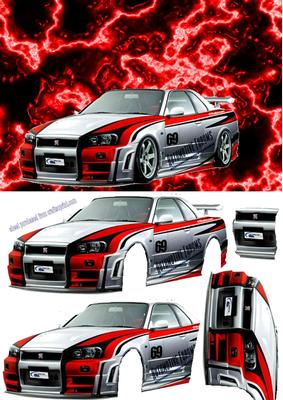 Nissan Skyline on Red Lightning Abstract Background