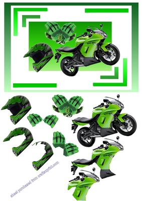 Green Motorbike with Bike Gear Decoupage