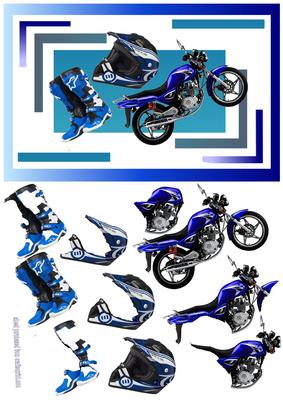 Blue Motorbike & Gear Decoupage