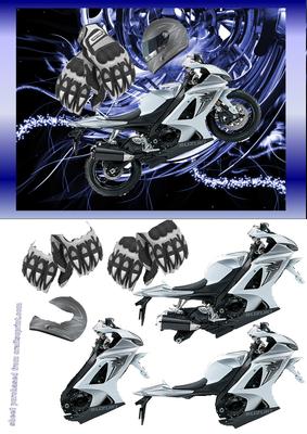 Blue Sports Bike on Abstract Background Decoupage