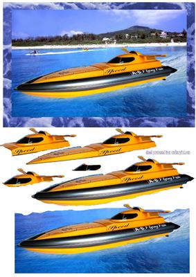 Sports Boat on Ocean Background Decoupage