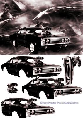 Classic Muscle Car on Abstract Background Decoupage