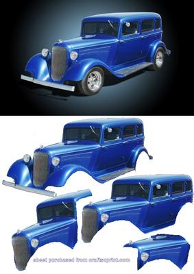 Vintage Blue Car Decoupage