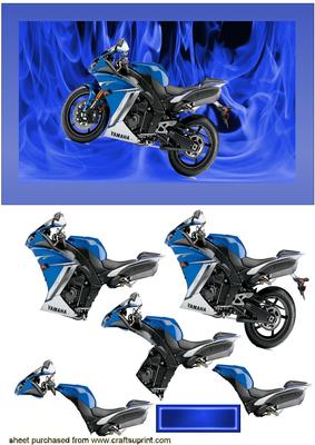 Blue Sports Bike on Flame Background