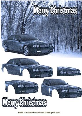 Luxury Jaguar Blue in Snowy Scenery Decoupage