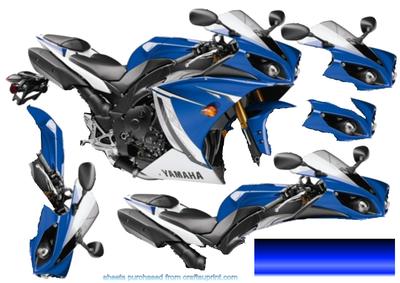 Blue Sports Bike Decoupage on Flame Blue Background 2 of 2