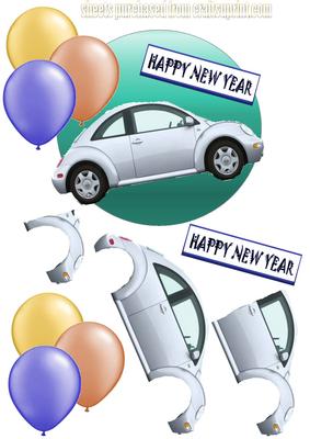 Happy New Year Special Car with Balloons & Tags
