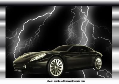 Black Sports Car on Lightning Background A4