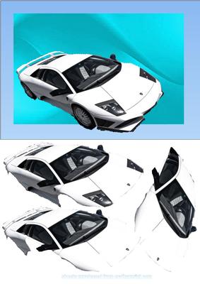 White Lamborghini on Blue/green Background Decoupage