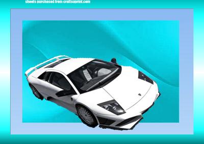 White Lamborghini on Blue/green Background A4 Sheet