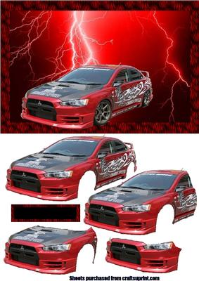 Sport Mitsubishi Car on Lightning Background Decoupage