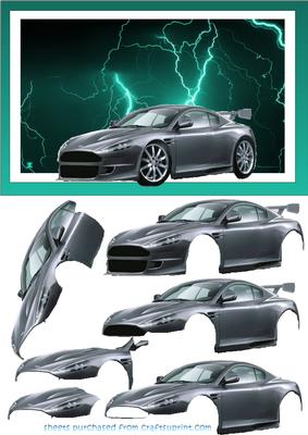 Aston Martin Vanquish Decoupage on Teal Lightning Background
