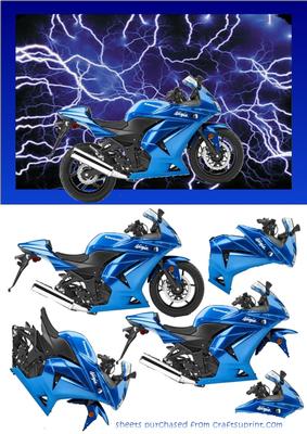Sport Super Bike on Electricity Background Decoupage