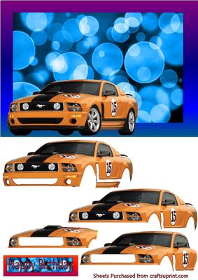 Orange Ford Mustang on Bubble Background
