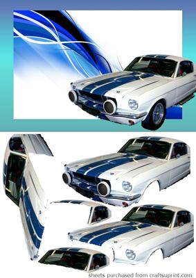 White and Blue Sport Classic Car Decoupage