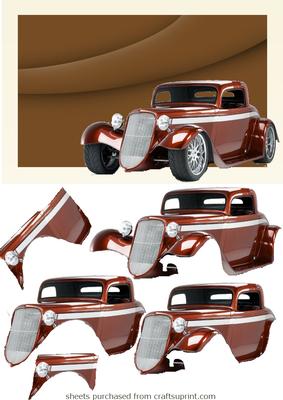 Hot Rod on Brown Abstract Background Decoupage