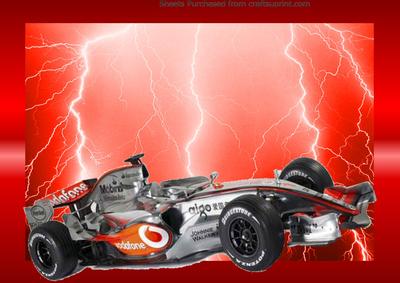 Fire Red Formula 1 Race Car on Lightning Background 1 of 2
