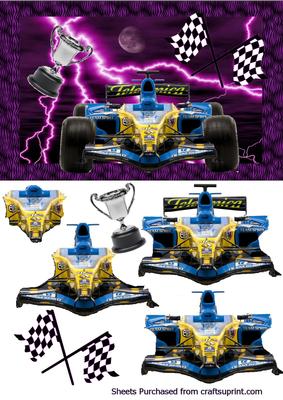 Blue and Yellow Formula 1 Decoupage