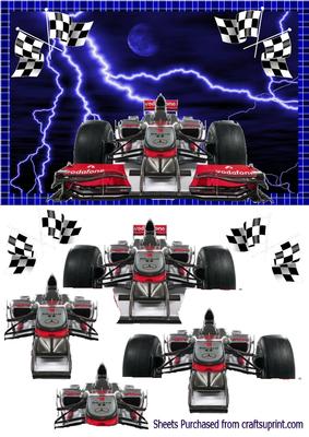 Formula 1 Car on Blue Lightning Background Decoupage