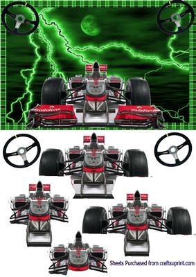 Formula 1 Car on Green Lightning Background Decoupage