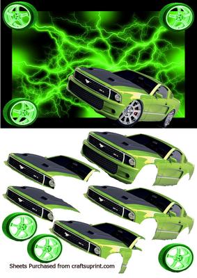 Lime Green Ford Mustang Decoupage
