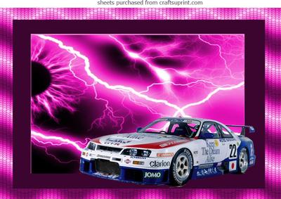A4 Toyota Supra on Pink Lightning Background Decoupage