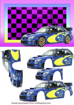 Subaru Impreza on Rainbow Background Decoupage