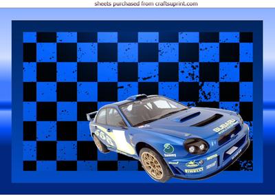 Subaru Impreza on Blue Background Decoupage A4