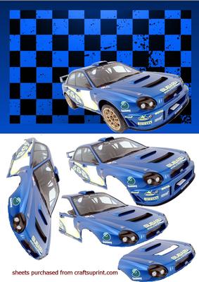Subaru Impreza on Blue Background Decoupage