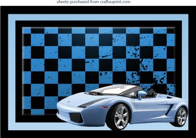 A4 Light Blue Lamborghini on Check Board