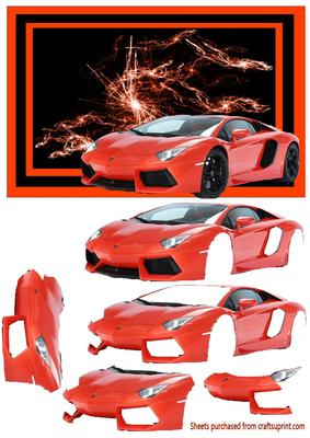 Orange Lamborghini on Shattered Glass Effect Background