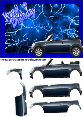 Blue Mini Cooper Happy Birthday Decoupage