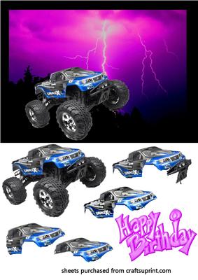 Monster Truck on Purple Lightning Background