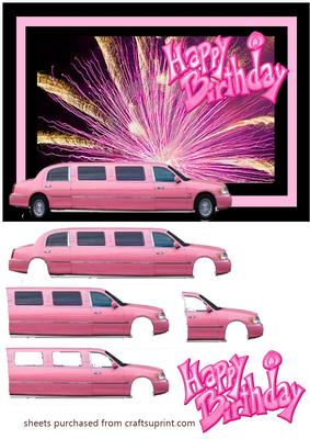 Pink Limo Birthday Decoupage