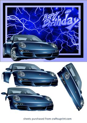 Blue Porsche Decoupage