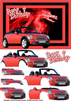 Fire Red Mini Cooper Decoupage